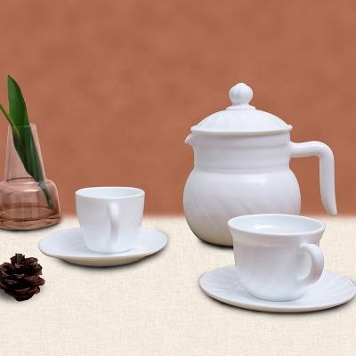 China Wholesale Cheap Traditional Arabic Coffee Cup Sustainable White Coffee Cup And Saucer Teapot Set With Custom Decal Design for sale