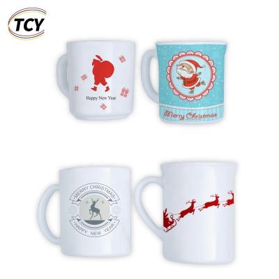 China Viable Wholesale Cheap White Glass Coffee Cup Custom Mugs For Christmas Customized Logo Party Glass HANDLE Customized Color 100% for sale