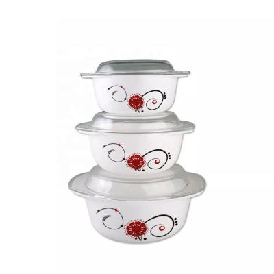 China Opal Glassware Factory Outlet Sustainable White Opal Glass Bowl With Lid Casserole Set 3 Size Combination 1L+1.5L+2.5L for sale