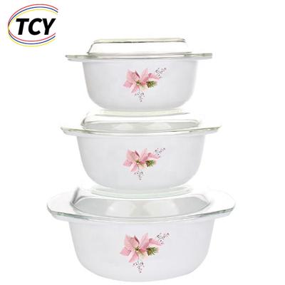 China Glassware Set Sustainable Tempered Glassware Heat Resistant Tableware Food Serving 3pcs Opal Glassware 3pcs Casserole Set for sale