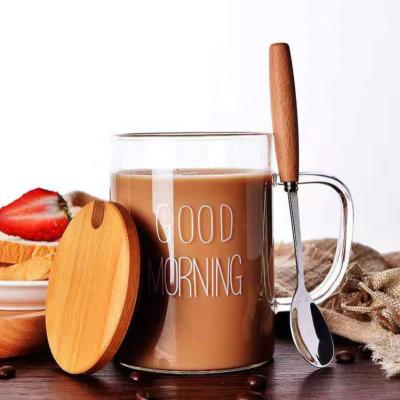 China Viable Popular Sublimation 15oz Glass Breakfast Heat Resistant Empty Glass Coffee Mug With Lid And Bamboo Spoon for sale