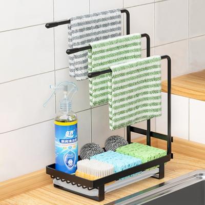 China Hot Selling Multi-Function Kitchen Sink Rack Household Towel Drain Rack Kitchen Countertop Dishcloth Cloth Wall Hanging Storage Rack for sale