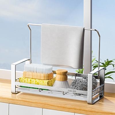 China Brand New Bathroom Kitchen Sink Cloth Sponge Holder with Drain Pan Towel and Soap Organizer for Kitchen Sink Countertop for sale