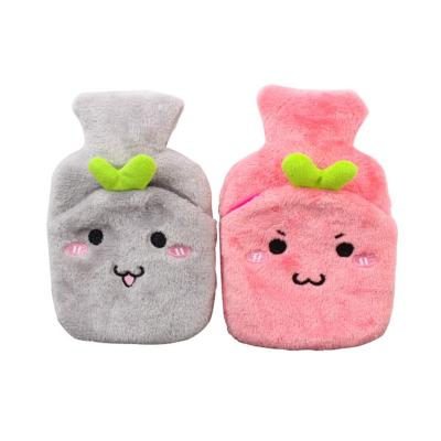 China FLANNEL hot water bag with fluff safety PVC hot water bag cartoon emoticon package hot water bag for sale