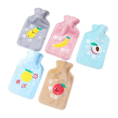 China FLANNEL hot water bag with fluff safety PVC hot water bag cartoon hot water bag for sale