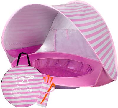 China Straight Tying Type Pink Stripe Baby Beach Tent Lightweight Kids Play Tent For Sun Shelter for sale