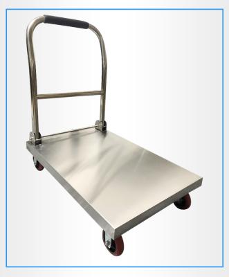 China Four Wheel Flat Transport Cart Stainless Steel Warehouse Easy Mobile Storage Portable Folding Flat Cart For Commercial for sale