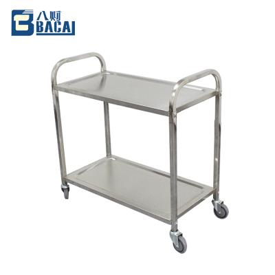 China Easily Cleaned Stainless Steel 2 Tier Trolley Restaurant Kitchen Tool Cart Cart Serving Carts for Hotel for sale