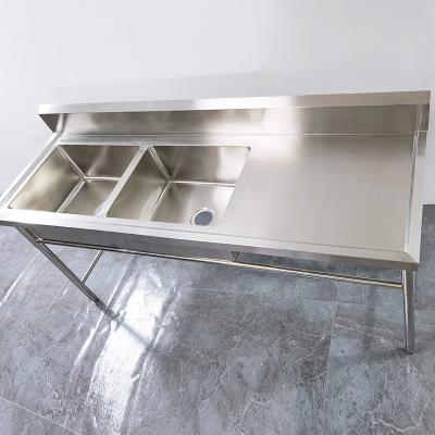 China Custom 201/304 stainless steel apply to hospital factory hotel with double sink stainless steel tabletop stainless steel with sink tool bench for sale