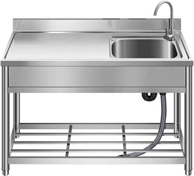 China With Single Faucet Bowl Free Standing Stainless Steel Restaurant Kitchen Sink Set w/Faucet w/Workbench Hand Basin Storage Shelves for sale