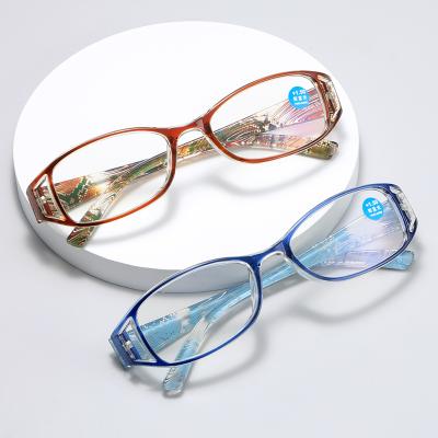 China Slim fashion printing long light weight presbyopic reading glasses anti-blue resin glass sights wholesale for men women for sale