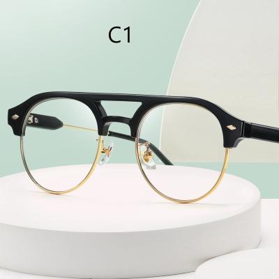 China 2021 New Fashion High Quality Wholesale Designer Round Retro Round Frame Men And Women 2022 Light Anti-blue Luxury Metal Custom Glasses for sale