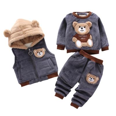 China High quality new style casual autumn cut bear baby warm clothing sleeveless hoodie three pieces of children sweater suit for sale