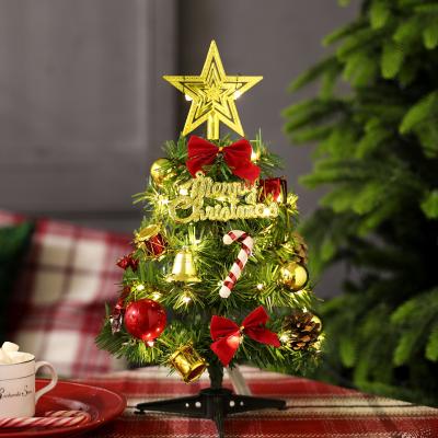 China PVC Christmas Decoration 30cm Different Styles Christmas Tree Table Ornament Small Mini Christmas Tree With Light for sale