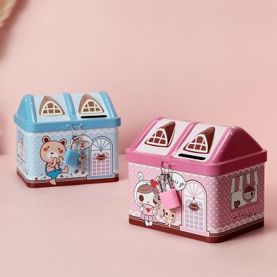 China Money Bank Boxes Gift Sets Large Capacity Metal Coin House Bank Coin Box for sale