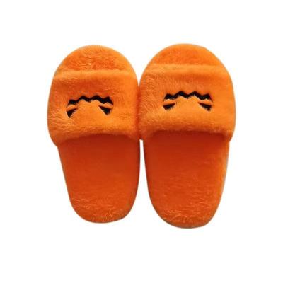 China New Fashion Halloween Pumpkin Soft Cartoon Furry Sandals Slides Flat Slipper Women Halloween Winter Fur Plush Warm Slippers for sale