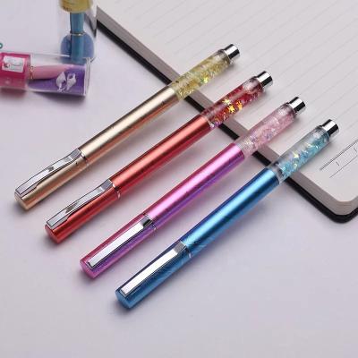 China 2020 New Promotional Gift Pen Crystal Oil Floating Glitter Liquid Metal Fountain Pen With Custom Logo for sale