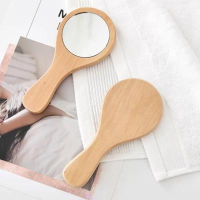 China Lit Wholesales Custom Small Mirror Portable Wooden Handle Pocket Mirror Creative Makeup Mirror for sale