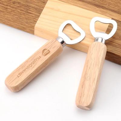 China Viable Personalized Wood Handle Bottle Opener Custom Gift Eco Friendly Bear Logo for sale