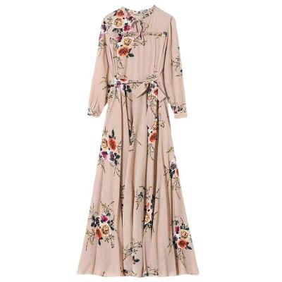 China Dress Slim A Line Breathable Chinese Women's Fashion Autumn And Spring Breathable Design Lady Elegant Sheath Long Chiffon Floral Dress for sale