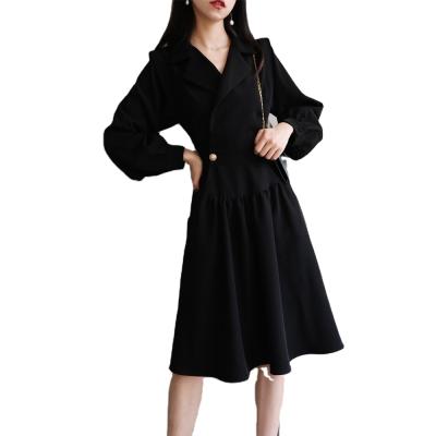 China French design women autumn sleeveless dress lady fashion knee-length breathable breathable 2021 retro high-grade slim sheer black dress long for sale