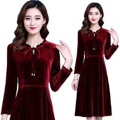 China 2021 new long sleeve plus size pleated A-line dress Anti-wrinkle Anti-wrinkle spring and autumn fashion women's skirt for sale