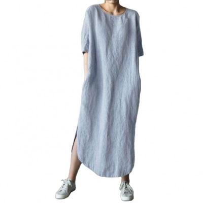 China None None Wholesale Stylish Casual Summer Ladies Half-sleeved Loose Womens Linen Dress for sale