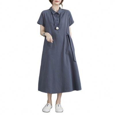 China No No Drop Shipping Apparel New Design Fashion Turn Down Collar Simple Casual Dresses Summer Korean Long Dress for sale