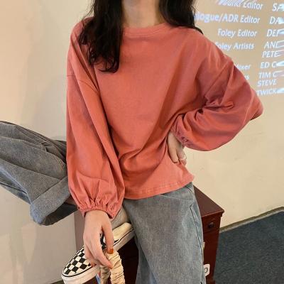 China Anti-pilling anti-pilling in the autumn and spring wholesale Korea design women's color suction sleeve T-shirt along the loose solid pullover lantern for sale