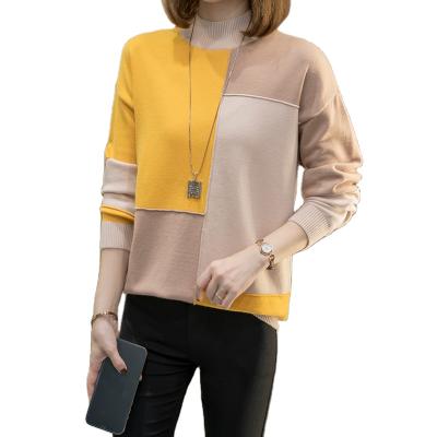 China Autumn Korean Women Spring Anti-Wrinkle Spring Patchwork Stand Collar Pump Knit Solid Color Sheath Long Sweater Causal Knitwear Slim Lady for sale