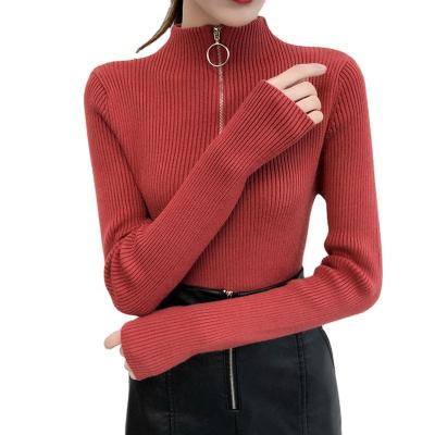 China Autumn Korea Design Slim Women's Knitting Sweater Top Collar Anti-Wrinkle Outside Long Sleeve O-Neck Ring Zipper Underwear for sale