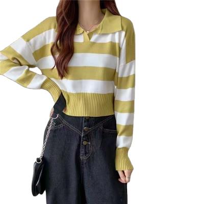 China wholesale Anti-wrinkle Anti-wrinkle fashion women new striped cuff shorts style tops knit soft long sleeve clothing knitwear casual pullover sweater for sale