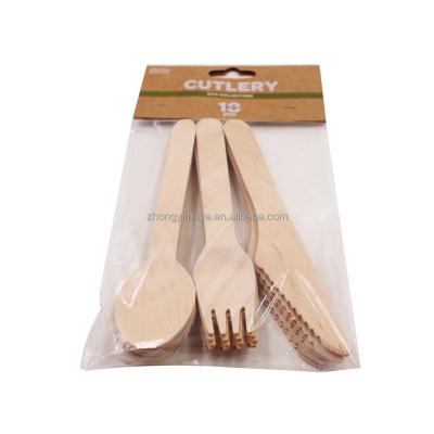 China Factory Wholesale Disposable Flatware Camp Cutlery Wooden Set for sale