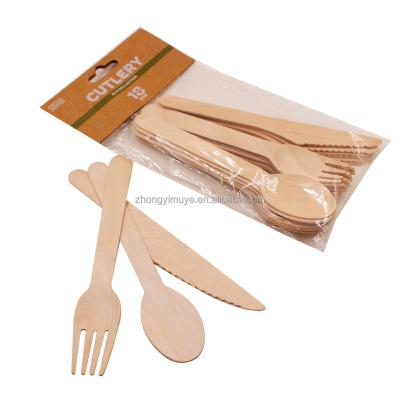 China Factory Price Wholesale Disposable Flatware 16cm Disposable Wooden Cutlery Set for sale