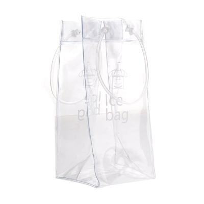 China Recyclable Durable Clear Transparent PVC Ice Wine Bag Pouch Cooler Bag With Handle for sale