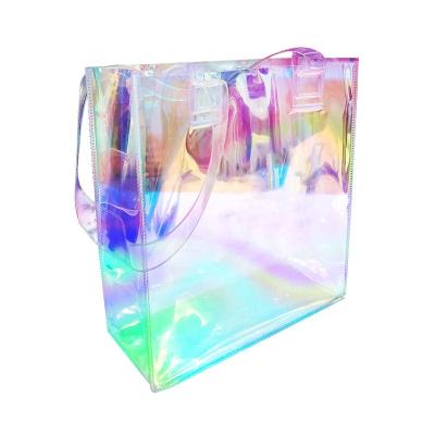 China 2020 Fashion Clear Custom Holographic Waterproof PVC Recyclable Tote Bag For Women for sale