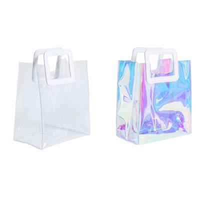 China Recyclable Promotional Colorful PVC Gift Bags Transparent Plastic Clear Gift Tote Shopping Bag for sale