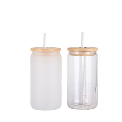 China Sustainable Use New Arrival 16oz Sublimation Empty Beer Shaped Glass With Bamboo Cover for sale