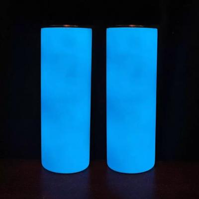 China Viable USA Ware Stocked 20oz Lean Straight White Sublimation Glow In Dark Tumbler With Straw And Lid for sale