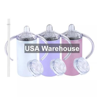 China Sustainable USA Warehouse Wholesale 12oz 12oz Kids Stainless Steel Plain Mask Sublimation Tumblers Baby Sippy Cup With 2 Lids And Straws for sale