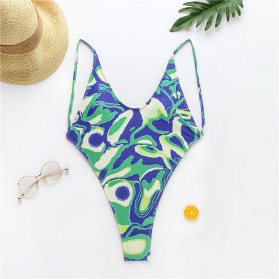 China 2022 Breathable New Printing Swimwear V-Neck Swimsuit Push Up Beach One-Piece Swimwear Backless Monokini for sale