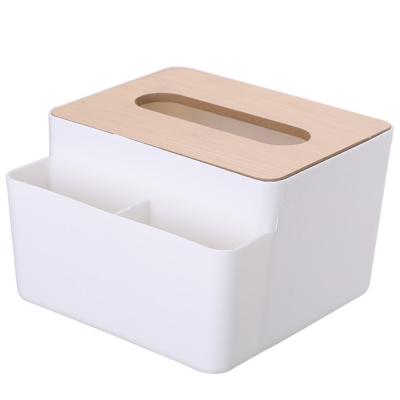 China Modern Multifunctional Wooden Creative Home Office Living Room Small Tissue Box Drawer Simple Plastic Lid Remote Control Storage Box for sale