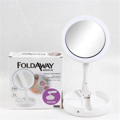 China Hot Selling Desk Lighted Folding Fill Light Beauty Makeup Mirror Convenient Round USB Led Makeup Mirror With Light for sale