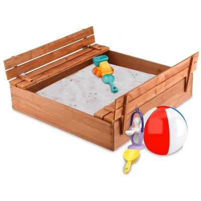 China Traditional Children's Square Covered Two Seat Convertible Outdoor Children's Wooden Sandbox for sale