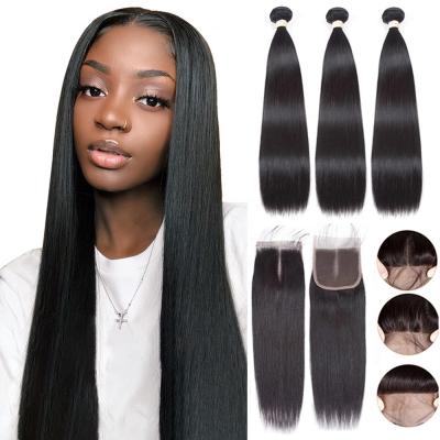 China Free Sample Virgin Silky Straight Wave Cuticle Aligned Hair Weave Bundles Wholesale 10A 12A Brazilian Hair Straight 3 Bundles With Lace Headband for sale