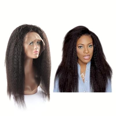 China 100% Yaki Wave Yaki Lace Front 13*4 Transparent Hair Wigs Full HD Full Virgin Curly Brazilian Hair For Black Women for sale