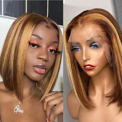 China Silky Wave Upright Piano Color Brazilian Hair Wigs For Color Women 4x4 Straight Lace Front Wigs Bob Wigs Human Hair for sale