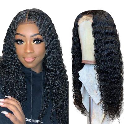 China Deep Wave 180% Density 5x5 Hd Human Hair 100% Natural Black Lace Front Wig Human Hair Wig for sale