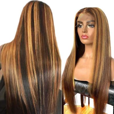 China Remy Straight Pre Plucked Virgin Hair Wigs P4-27 Piano Color Brazilian Hair Silky Straight Women Wave Lace Front Wig for sale