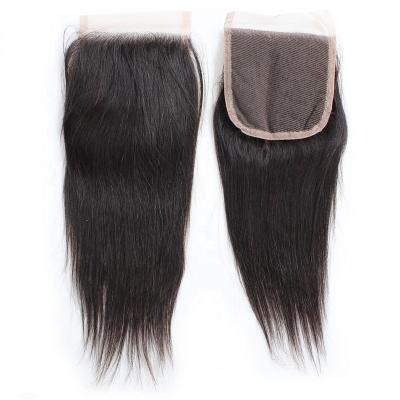 China High Quality Peruvian Silky Straight Wave Hair Cuticle Aligned Transparent Frontal Grade 8A Remy Human Hair Closure 4x4 Lace Closure for sale